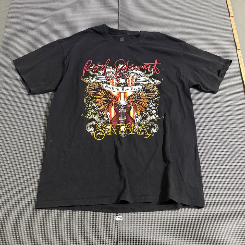 Hanes Rod Stewart Santana Tour 2014 Graphic T-Shirt Black Large